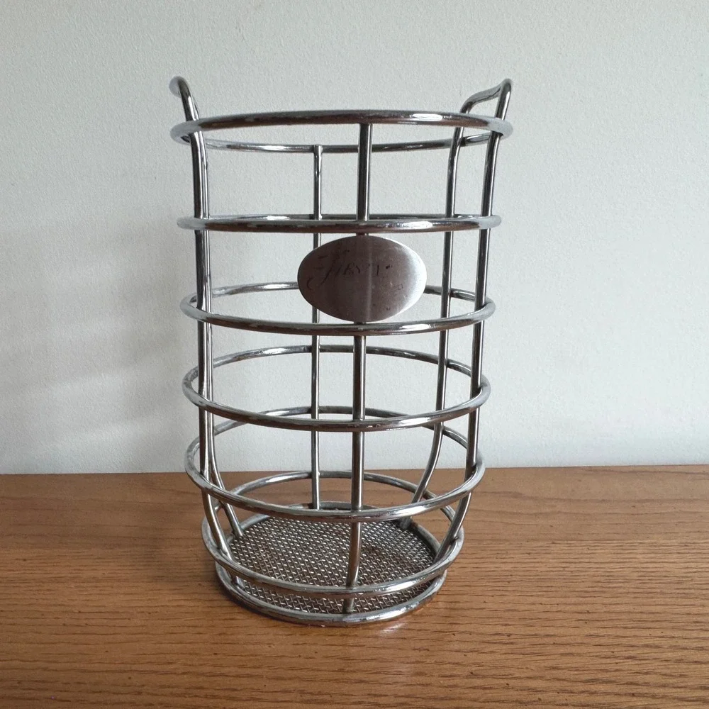 Fiesta Chrome Wire Utensil Holder Kitchen Tool Caddy Mesh Bottom Silver
